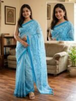 Lightweight Easy Drape Embroidery Premium Half Silk Saree | হালকা ও আরামদায়ক ফ্যাশন শাড়ি । MNK SHOP - Image 3