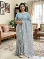Lightweight Easy Drape Embroidery Premium Half Silk Saree | হালকা ও আরামদায়ক ফ্যাশন শাড়ি । MNK SHOP - Image 6