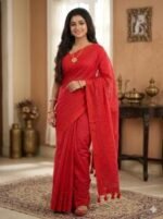 Lightweight Easy Drape Embroidery Premium Half Silk Saree | হালকা ও আরামদায়ক ফ্যাশন শাড়ি । MNK SHOP - Image 9