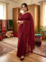 Lightweight Easy Drape Embroidery Premium Half Silk Saree | হালকা ও আরামদায়ক ফ্যাশন শাড়ি । MNK SHOP - Image 2