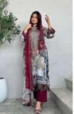 Elegant Lace Detail Digital Print Three Piece Style | অভিজাত লেস ওয়ার্ক সুন্দর থ্রি পিস স্টাইল । MNK SHOP