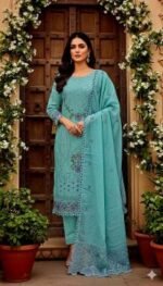 Vibrant Floral Motif Unstitch Three Piece | চমৎকার ফ্লোরাল মোটিফ সুন্দর থ্রি পিস । MNK SHOP - Image 4