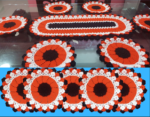 7 Pieces Orange, Chocolate & White Crochet Table Mat Set with 30 Inch Table Runner | Handmade Dining Placemat Set | MNK SHOP - Image 3