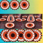 7 Pieces Orange, Chocolate & White Crochet Table Mat Set with 30 Inch Table Runner | Handmade Dining Placemat Set | MNK SHOP - Image 7