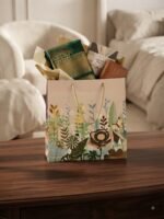 1 Piece Set Premium White & Green Botanical Paper Gift Bag | Gold Rope Handles | Wedding Birthday & Special Occasion Gift Bag | MNK SHOP - Image 3