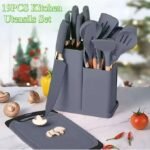 19-Piece Premium Silicone Kitchen Utensil & Knife Set | Food-Grade Silicone, 3Cr13 Stainless Steel ও Beechwood Handle | Dual Organizer | MNK SHOP - Image 2
