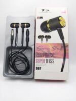 FD D67 Super Bass Wired Earphone | 3.5mm Audio Jack, HD Mic, Textured Metallic Design & Golden Ring | MNK SHOP - Image 4