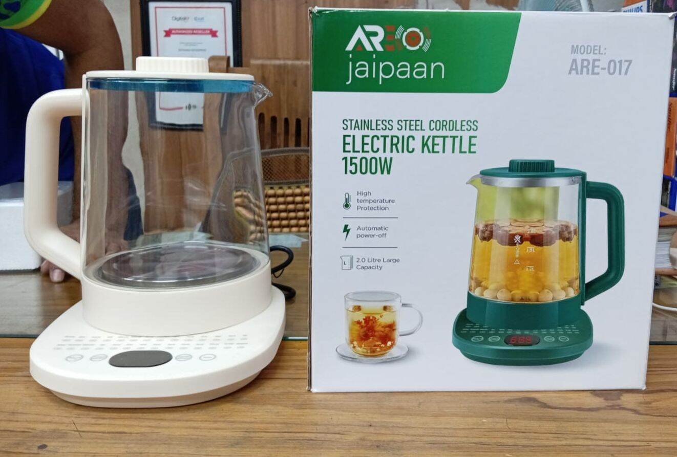 31495e28b7c4e918ef9d8834e8cf154c_2200x2200q80 Jaipan ARE-017 Cordless Electric Kettle 2.0L | 1500W Stainless Steel & Glass Kettle with Infuser, Digital Base & Auto Power-Off | MNK SHOP - Image 1