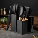 19-Piece Premium Silicone Kitchen Utensil & Knife Set | Food-Grade Silicone, 3Cr13 Stainless Steel ও Beechwood Handle | Dual Organizer | MNK SHOP - Image 6