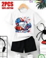 2-Piece Boys Summer Outfit | Graphic Printed T-Shirt with Soft Denim Shorts | MNK SHOP - Image 2
