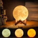 3D Printed Moon Lamp Night Light | Realistic Moon Texture with Interlocking Wooden Stand | MNK SHOP - Image 2