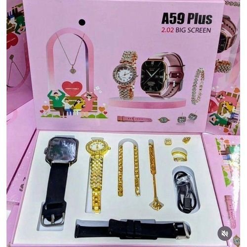 60f0492d557c3a28a1589f830814d626_2200x2200q80 A59 Plus Ladies Smartwatch & Luxury Jewelry 6-in-1 Gift Set | 2.02" HD Display | Bluetooth Calling | Premium Women’s Fashion Combo | MNK SHOP - Image 1