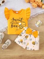 2-Piece Girls Summer Denim Set | Star-Eyed Smiley White T-Shirt with Rainbow Denim Shorts | MNK SHOP - Image 5