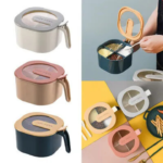 4 Grid Multi-Grid Spice Organizer Box | 4 Compartments Masala Box | Food-Grade PP/ABS | 4 Spoons Included | Dust-Proof Lid | Dark Green | MNK SHOP - Image 4