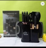 19-Piece Premium Silicone Kitchen Utensil & Knife Set | Food-Grade Silicone, 3Cr13 Stainless Steel ও Beechwood Handle | Dual Organizer | MNK SHOP