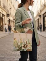 1 Piece Set Premium White & Green Botanical Paper Gift Bag | Gold Rope Handles | Wedding Birthday & Special Occasion Gift Bag | MNK SHOP