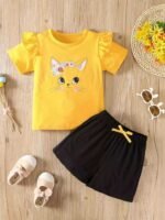 2-Piece Girls Summer Denim Set | Star-Eyed Smiley White T-Shirt with Rainbow Denim Shorts | MNK SHOP