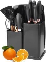 19-Piece Premium Silicone Kitchen Utensil & Knife Set | Food-Grade Silicone, 3Cr13 Stainless Steel ও Beechwood Handle | Dual Organizer | MNK SHOP - Image 4