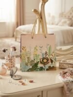 1 Piece Set Premium White & Green Botanical Paper Gift Bag | Gold Rope Handles | Wedding Birthday & Special Occasion Gift Bag | MNK SHOP - Image 6