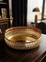 Luxury Golden German Silver Pandan Tray | Gold Plated Decorative Gift Basket with Handle | Wedding Dala & Pan Dan Decor | MNK SHOP - Image 7