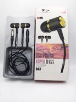 FD D67 Super Bass Wired Earphone | 3.5mm Audio Jack, HD Mic, Textured Metallic Design & Golden Ring | MNK SHOP - Image 3