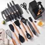 19-Piece Premium Silicone Kitchen Utensil & Knife Set | Food-Grade Silicone, 3Cr13 Stainless Steel ও Beechwood Handle | Dual Organizer | MNK SHOP - Image 8