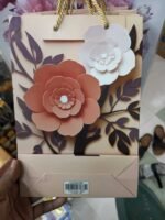 Premium 3D Floral Paper Gift Bag | Peach & White Pop-Out Flower Design with Gold Rope Handles | Wedding Birthday Gift Bag | MNK SHOP