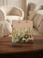 1 Piece Set Premium White & Green Botanical Paper Gift Bag | Gold Rope Handles | Wedding Birthday & Special Occasion Gift Bag | MNK SHOP - Image 4