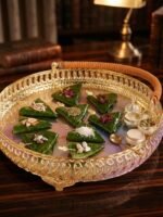 Luxury Golden German Silver Pandan Tray | Gold Plated Decorative Gift Basket with Handle | Wedding Dala & Pan Dan Decor | MNK SHOP - Image 8