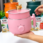 1 Piece K&S KS-00105E Multi Purpose Cooker | 1.8L Mini Electric Rice Cooker, Frying Pan, Hot Pot & Steamer | 18cm Marble Non-Stick Pot | Low/High Power & Keep Warm | MNK SHOP