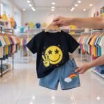 2-Piece Boys Casual Set | 100% Cotton Stacked Cartoon Cats Black T-Shirt with Shorts | MNK SHOP - Image 3