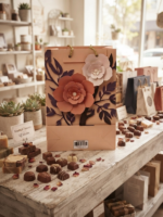 Premium 3D Floral Paper Gift Bag | Peach & White Pop-Out Flower Design with Gold Rope Handles | Wedding Birthday Gift Bag | MNK SHOP - Image 6