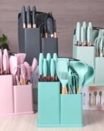19-Piece Premium Silicone Kitchen Utensil & Knife Set | Food-Grade Silicone, 3Cr13 Stainless Steel ও Beechwood Handle | Dual Organizer | MNK SHOP - Image 5