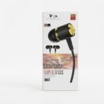 FD D67 Super Bass Wired Earphone | 3.5mm Audio Jack, HD Mic, Textured Metallic Design & Golden Ring | MNK SHOP - Image 2