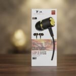 FD D67 Super Bass Wired Earphone | 3.5mm Audio Jack, HD Mic, Textured Metallic Design & Golden Ring | MNK SHOP