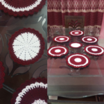 7 Pieces Maroon & White Cotton Table Mat Set 9 Inch with 3.5 Inch Coaster | Handmade Dining Placemat | MNK Shop - Image 4