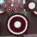 7 Pieces Maroon & White Cotton Table Mat Set 9 Inch with 3.5 Inch Coaster | Handmade Dining Placemat | MNK Shop