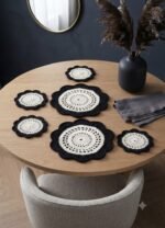 6 Pieces Black & White Crochet Table Mat Set 6 Inch & 9 Inch Handmade Dining Placemat | MNK Shop - Image 2