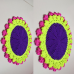 12 Inch Pink, Yellow & Navy Blue Handmade Cotton Crochet Table Mat | Round Dining Placemat | MNK Shop - Image 6