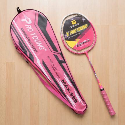 Pro Young Max 999 Single Badminton Racket - Pink Full Body & Shaft, White Nylon String, Pink Ribbed Cushion Grip, Full Zipper Cover Bag | প্রো ইয়াং ম্যাক্স ৯৯৯ ব্যাডমিন্টন র‍্যাকেট সিঙ্গেল এলিট প্যাক | MNK SHOP