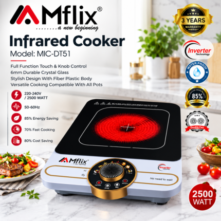 1 Piece Mflix MIC-D151 2500W Infrared Cooker | 6mm Crystal Glass with Touch Control & Manual Knob | MNK SHOP