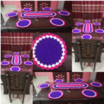 7 Pieces Navy Blue, Pink & White Crochet Table Mat Set with 26 Inch Table Runner | Handmade Dining Placemat | MNK Shop - Image 2