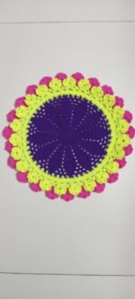 1 Piece 10 Inch Pink, Yellow & Navy Blue Handmade Cotton Crochet Table Mat | Round Dining Placemat | MNK Shop - Image 2