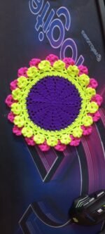 1 Piece 10 Inch Pink, Yellow & Navy Blue Handmade Cotton Crochet Table Mat | Round Dining Placemat | MNK Shop