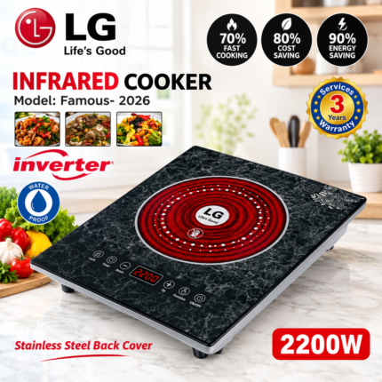 1 Piece Famous LG Famous-2026 2200W Inverter Infrared Cooker | Ceramic Crystal Glass & Stainless Steel Back Cover | MNK SHOP