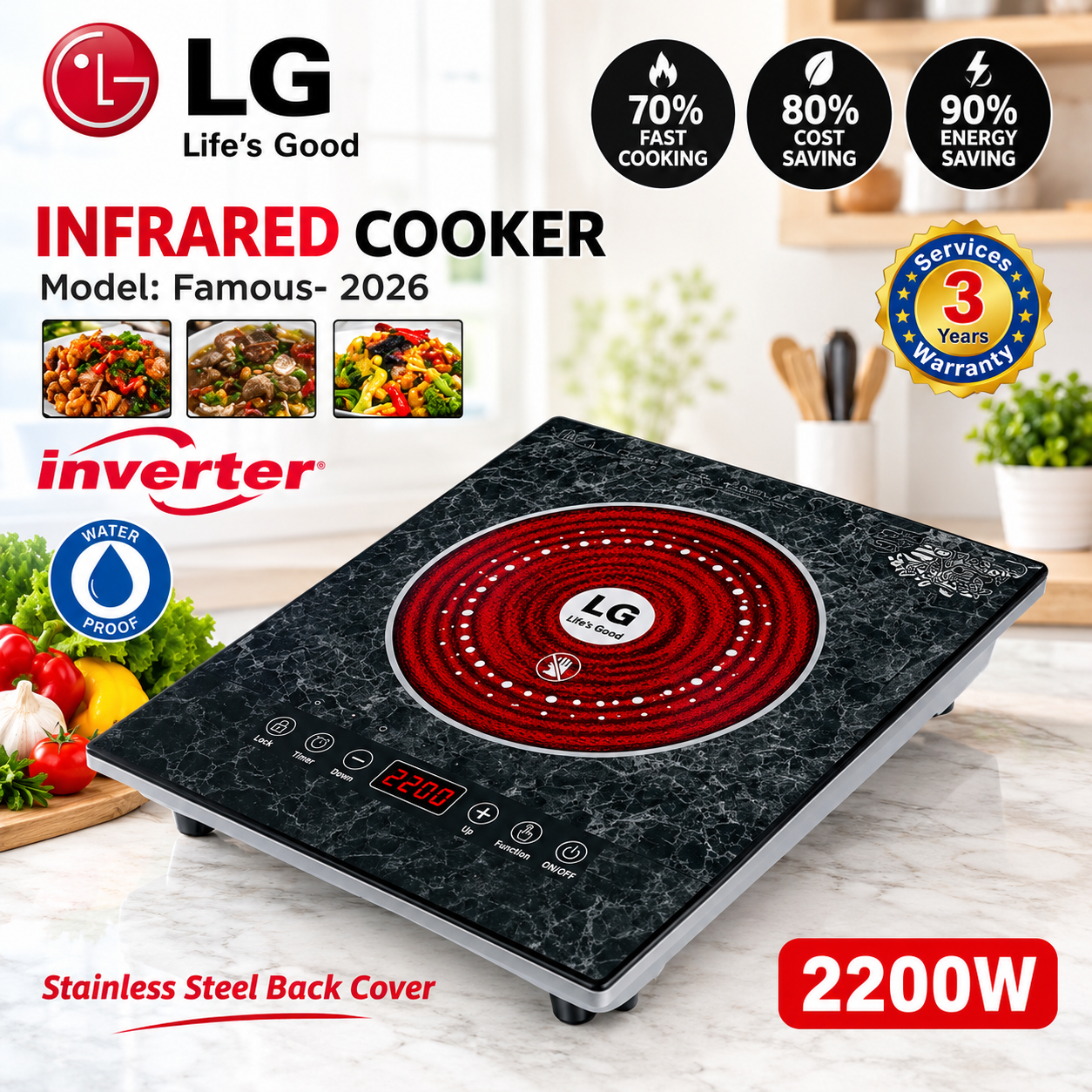 8ed6e3e5642cdbf3b103850264bfab77_2200x2200q80 1 Piece Famous LG Famous-2026 2200W Inverter Infrared Cooker | Ceramic Crystal Glass & Stainless Steel Back Cover | MNK SHOP - Image 1