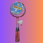 Golden Wing 101 Medium Size Badminton Racket Pair Set (2 Pcs) - Dark Red Blue Stripe Frame, Pre-Strung, with Cable Cover & Free Plastic Shuttlecock | গোল্ডেন উইং ১০১ মাঝারি সাইজ ব্যাডমিন্টন র‍্যাকেট জোড়া সেট | MNK SHOP