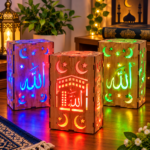Islamic Wooden Lantern Light | ইসলামিক ক্যালিগ্রাফির কাঠের লণ্ঠন | MNK SHOP