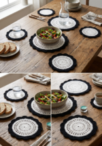 6 Pieces Black & White Crochet Table Mat Set 6 Inch & 9 Inch Handmade Dining Placemat | MNK Shop - Image 6