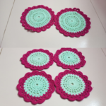 6 Pieces Turquoise & Hot Pink Crochet Table Mat Set 7 Inch & 9 Inch Handmade Dining Placemat | MNK Shop - Image 7